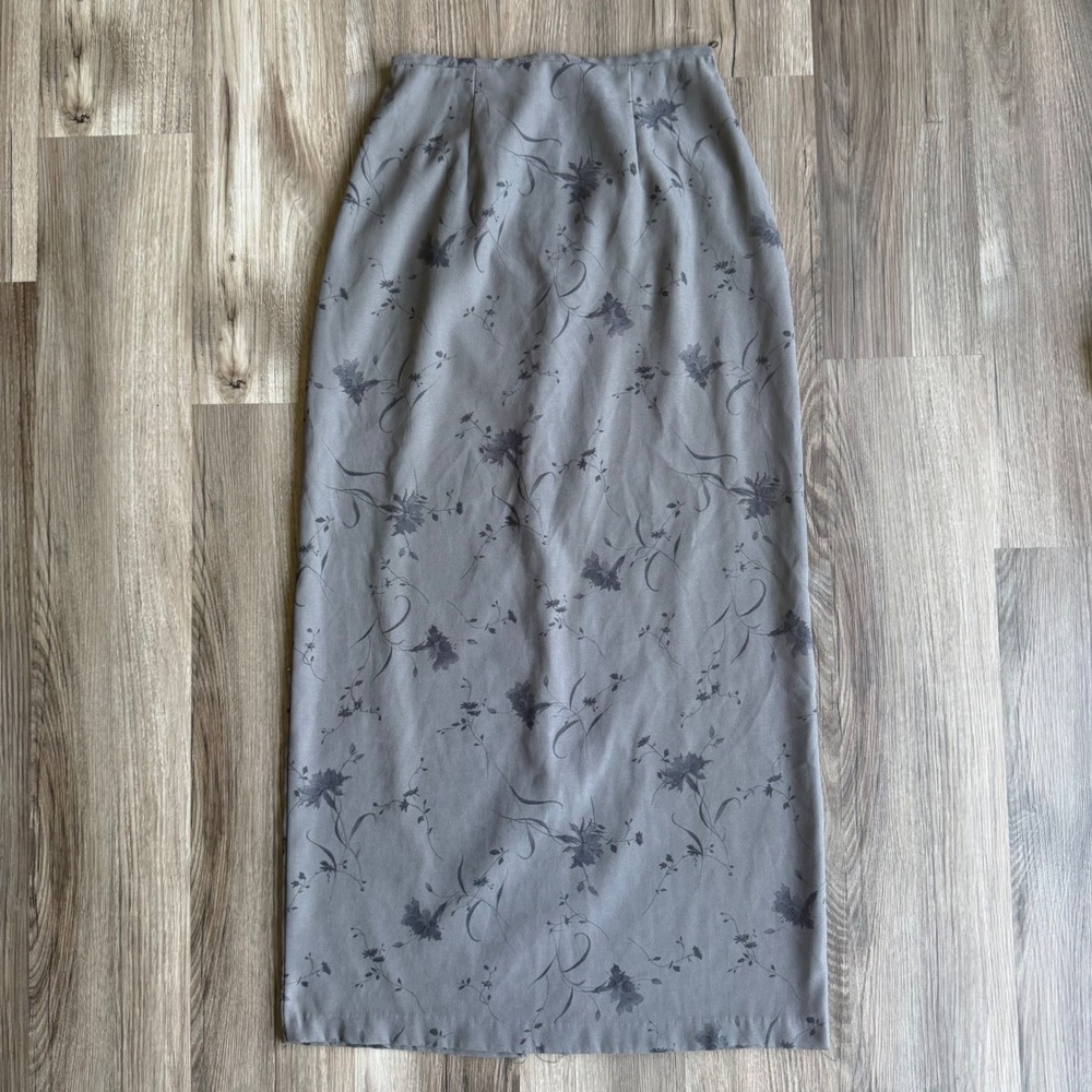 Vintage 90s Grey Floral Maxi Skirt High Waisted Size‎ 3 Boho Hippie Indie